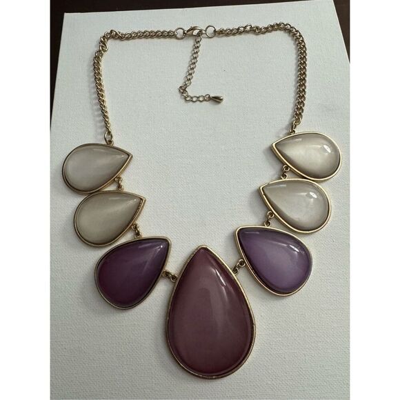 Y2K Vintage Womens Purple Teardrop Chain Matinee Princess Statement Necklace 90s - Picture 2 of 5